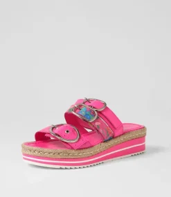 Abbas Hot Pink Patent Multi Slides