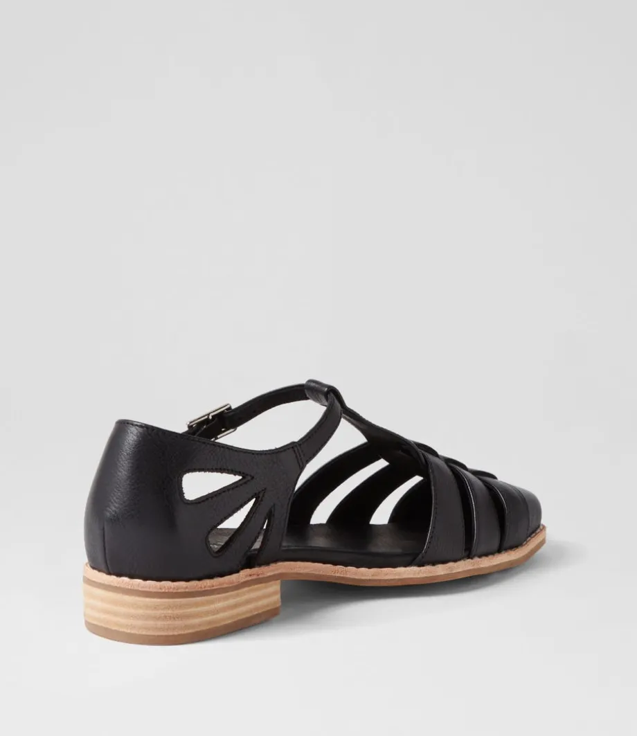 Acely Black Leather Flat Shoes