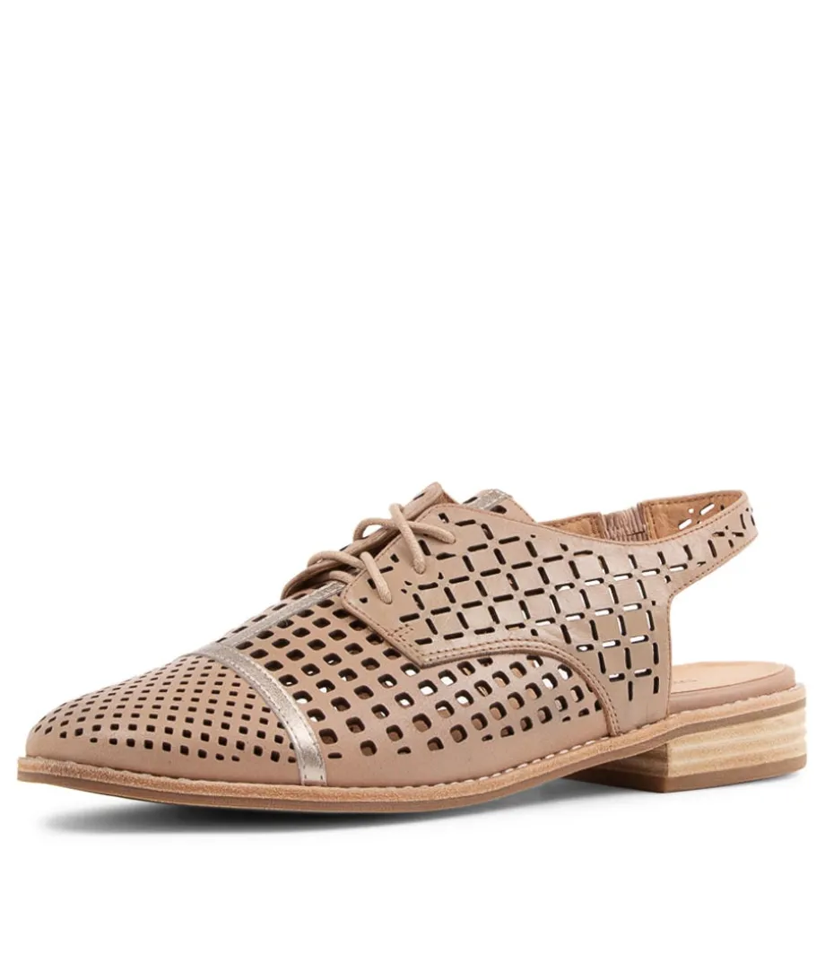 Addy Nude Pale Rose Gold Leather Lace Up Flats