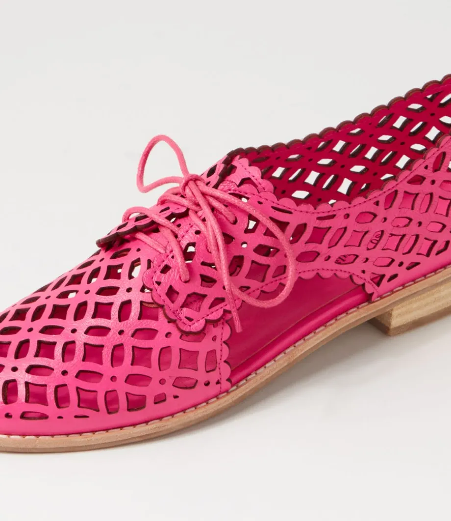 Addyst Hot Pink Leather Lace Up Flats