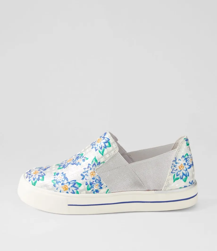 Adela W Blue Silver Cut Leather Sneakers
