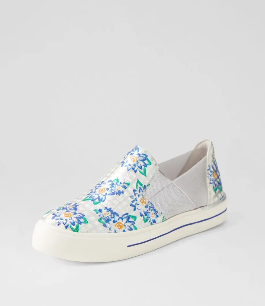 Adela W Blue Silver Cut Leather Sneakers