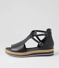 Alexys Navy Leather Espadrilles