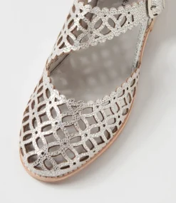 Alikam Silver Crackle Leather Flat Shoes