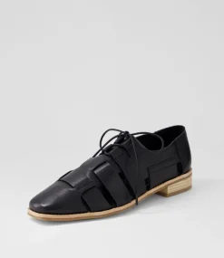 Alisane Black Leather Lace Up Flats
