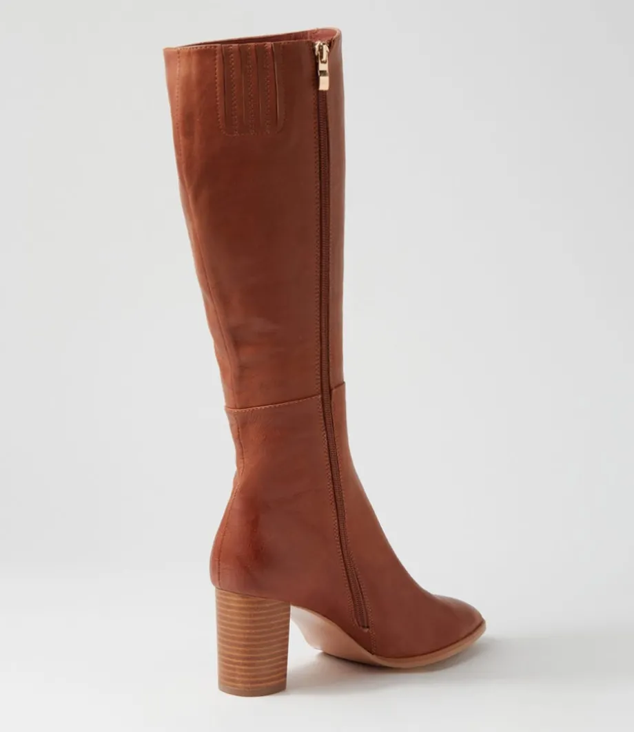 Allouta Cognac Leather Knee High Boots