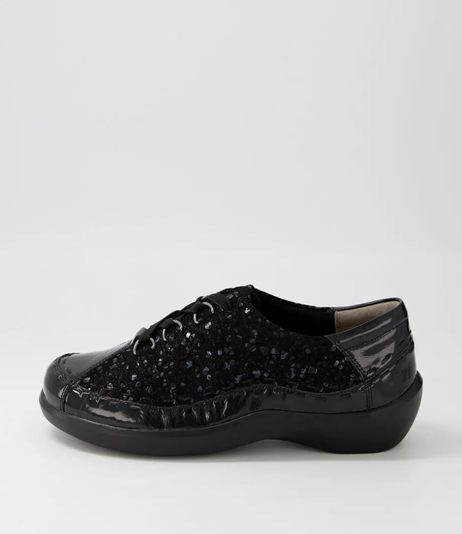 Allsorts Xw Black Sparkle Lace Up Flats