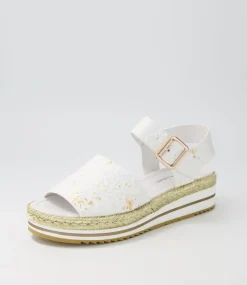 Amillent White Gold Flower Leather Espadrilles