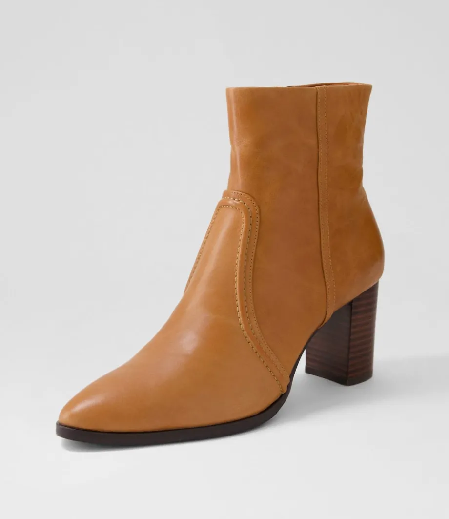 Anahi Cognac Leather Ankle Boots