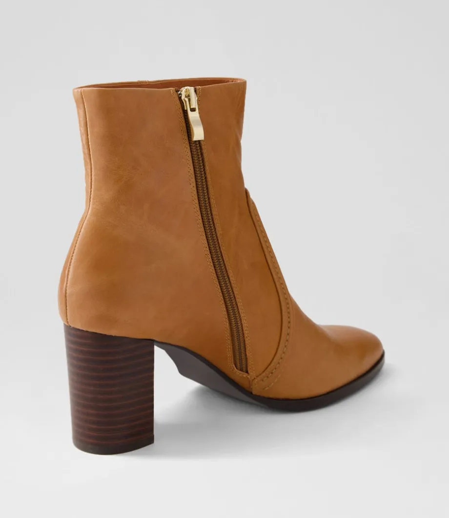Anahi Cognac Leather Ankle Boots