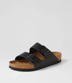 Arizona Black Leather Slides