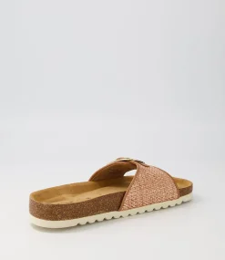 Arnell Peach Raffia Slides
