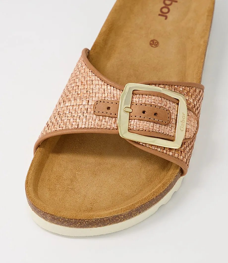 Arnell Peach Raffia Slides