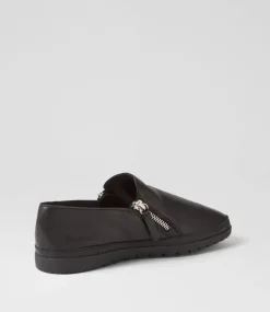 Ashli Black Leather Flat Shoes