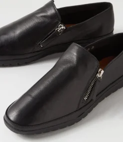 Ashli Black Leather Flat Shoes