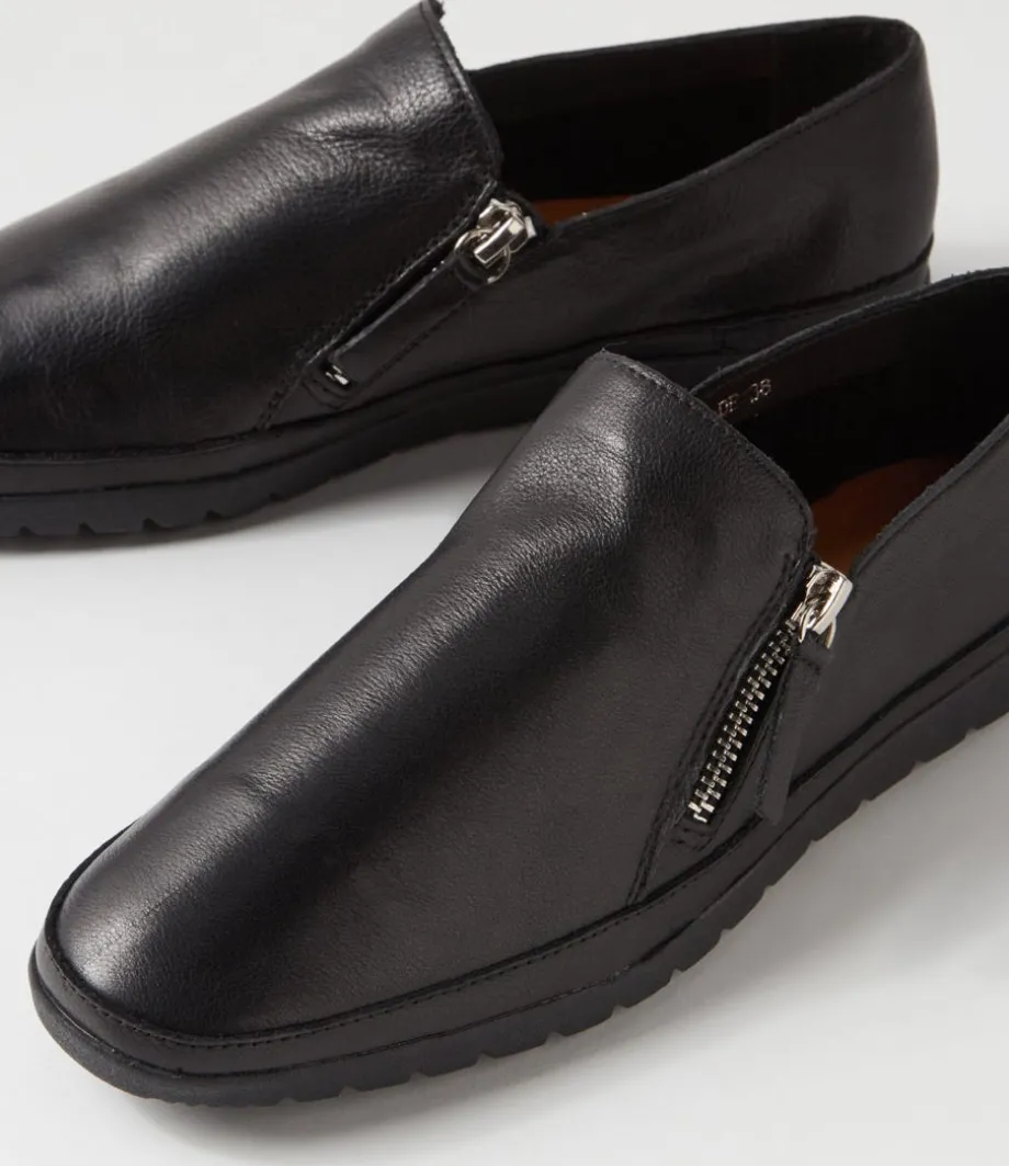 Ashli Black Leather Flat Shoes