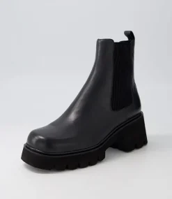Barakios Black Leather Elastic Ankle Boots