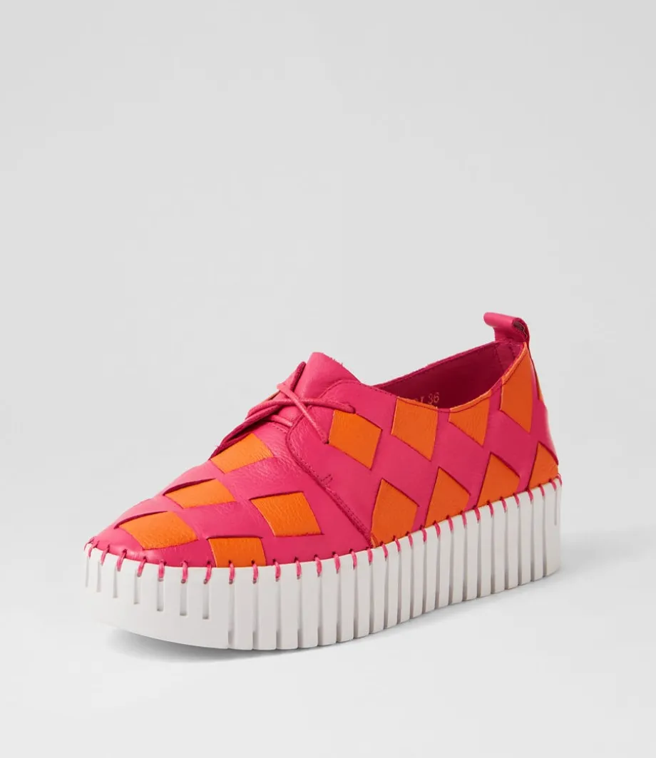 Baxta Fuchsia Bright Orange Leather Sneakers
