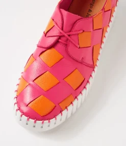 Baxta Fuchsia Bright Orange Leather Sneakers