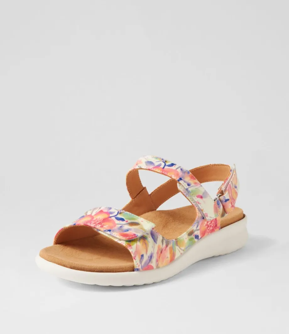 Benji Xw Orange Floral White Leather Sandals