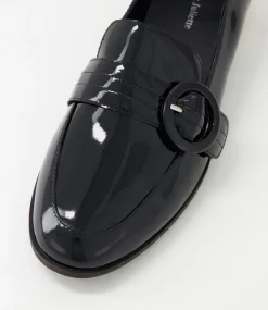 Benza Black Wrinkle Patent Leather Flat Shoes