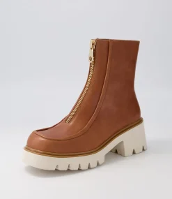 Bilbay Cognac Leather Ankle Boots