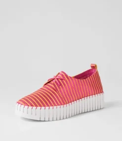 Brenda Fuchsia Orange Stripe Leather Sneakers