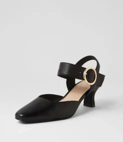Caris Black Leather Heels