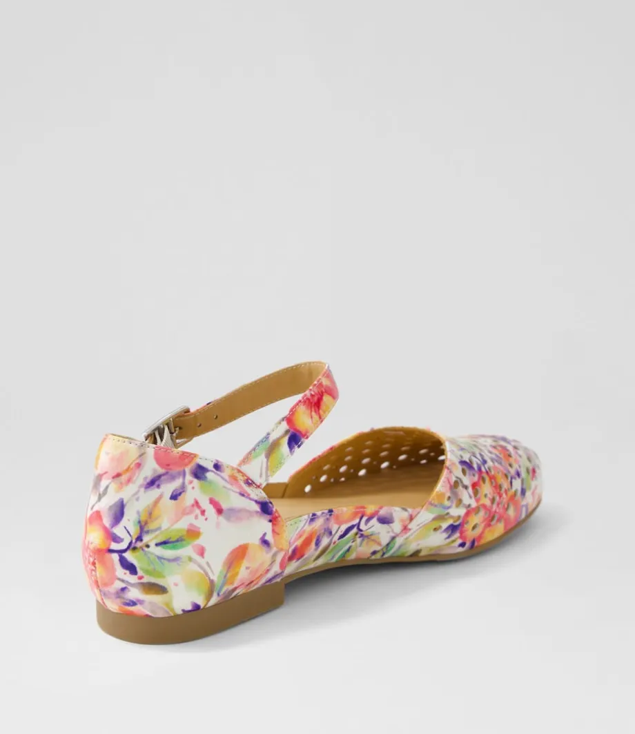 Carrole Xf Orange Floral Leather Flat Shoes