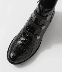 Clemens Black Patent Croc Ankle Boots