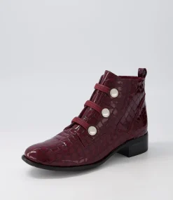 Clemens Claret Patent Croc Ankle Boots