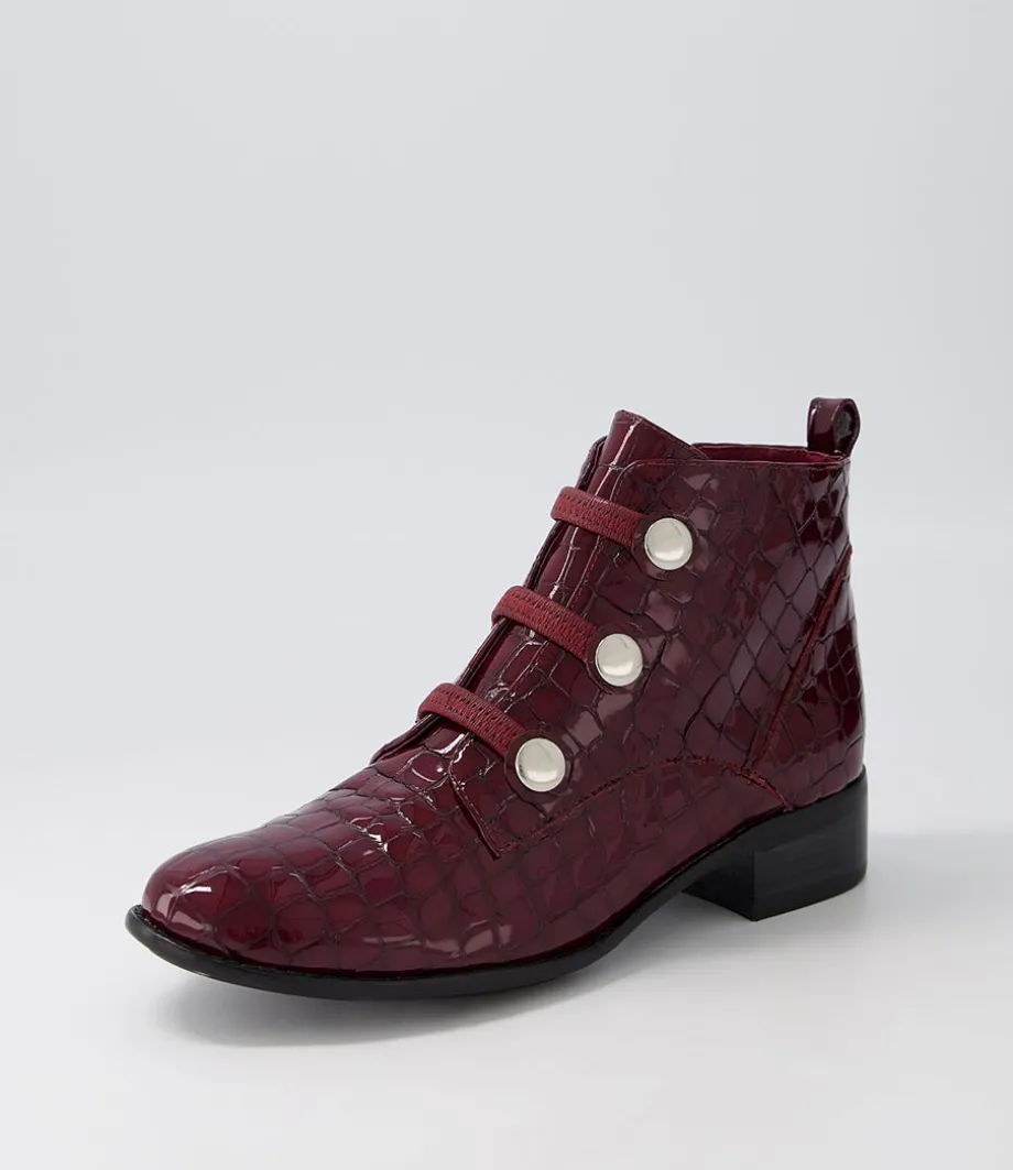 Clemens Claret Patent Croc Ankle Boots