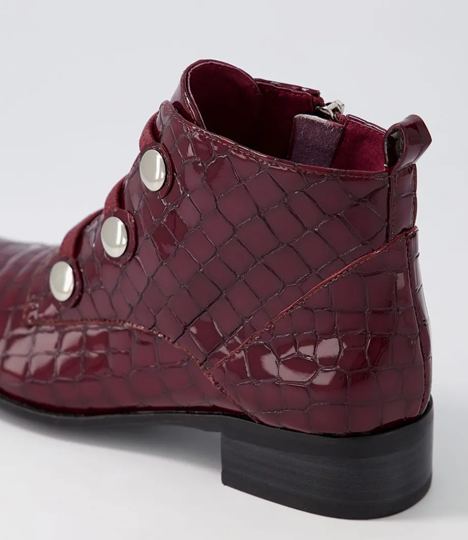 Clemens Claret Patent Croc Ankle Boots