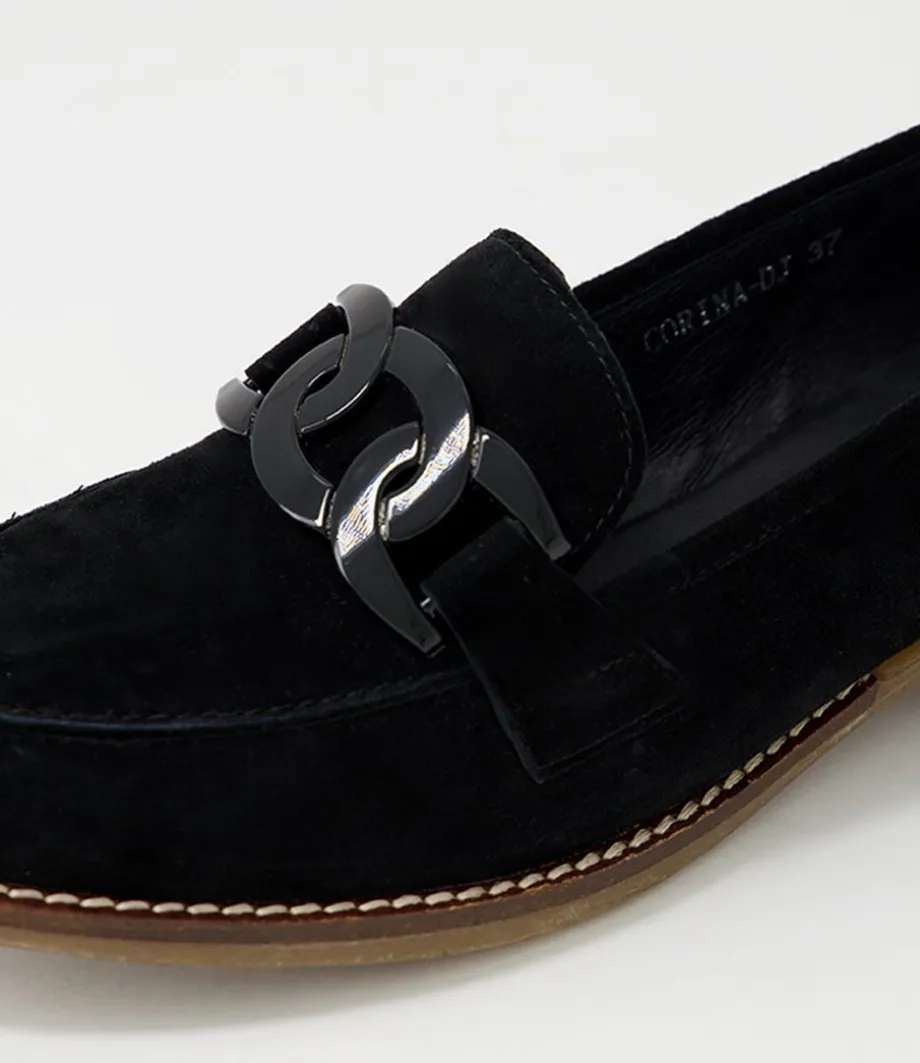 Corina Black Suede Loafers