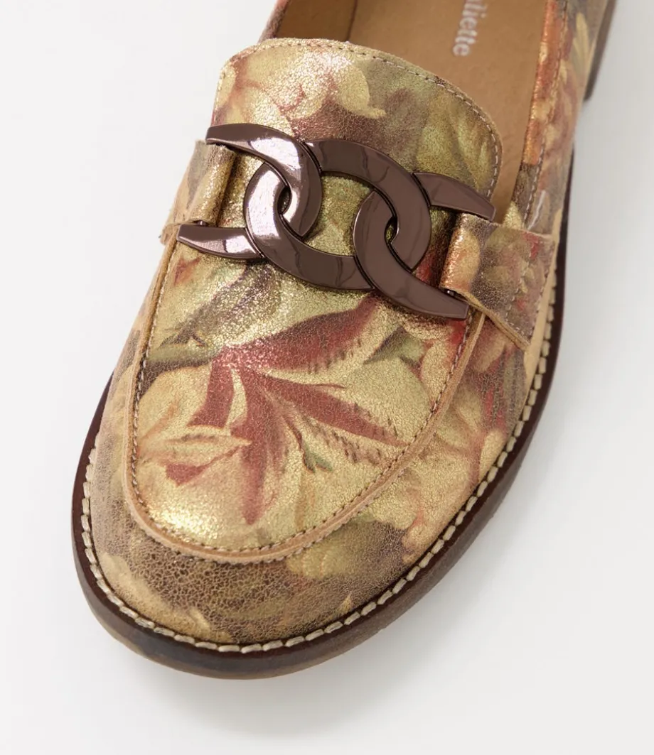 Corina Vintage Metal Floral Leather Loafers