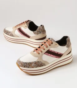 D Kency Off White Light Taupe Leather Suede Sneakers