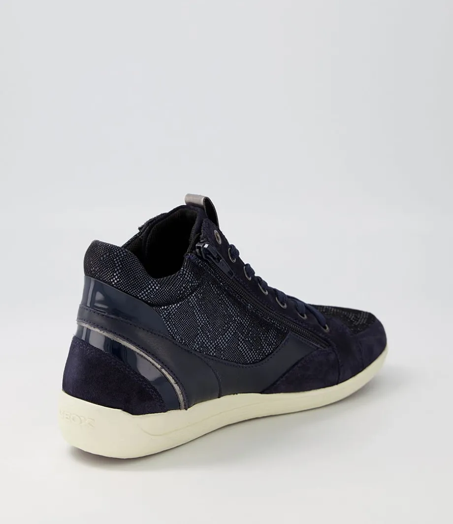 D Myria A Navy Blue Suede Leather Sneakers