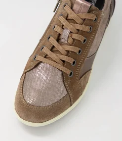 D Myria B Dark Beige Suede Leather Sneakers