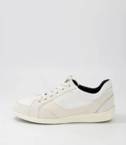D Myria B Off White Leather Suede Sneakers