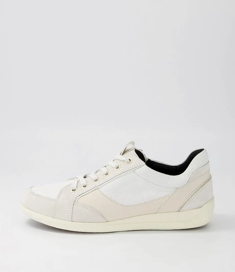 D Myria B Off White Leather Suede Sneakers