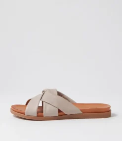 Dallas Light Taupe Leather Slides