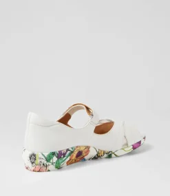 Disco W White Bright Floral Leather Sandals