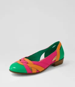Doddo Bright Emerald Orange Multi Ballet Flats