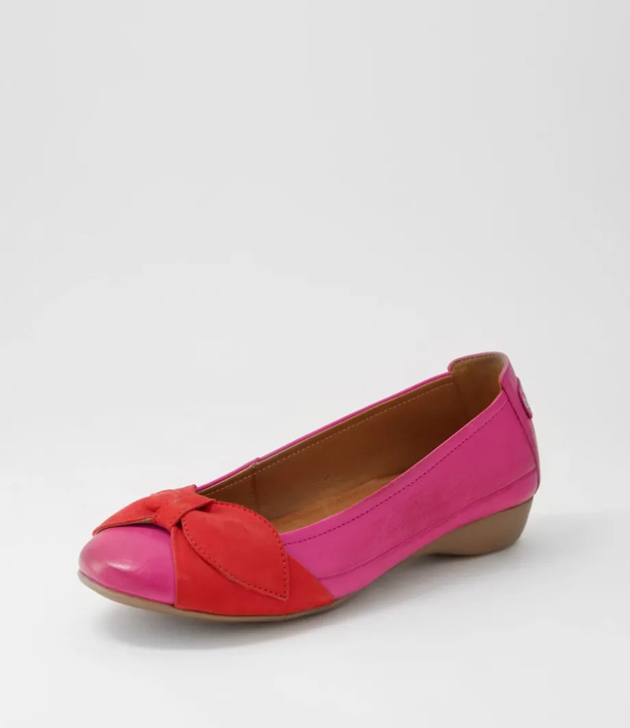 Elandy Fuchsia Red Leather Nubuck Ballet Flats