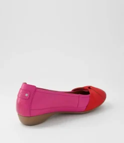 Elandy Fuchsia Red Leather Nubuck Ballet Flats