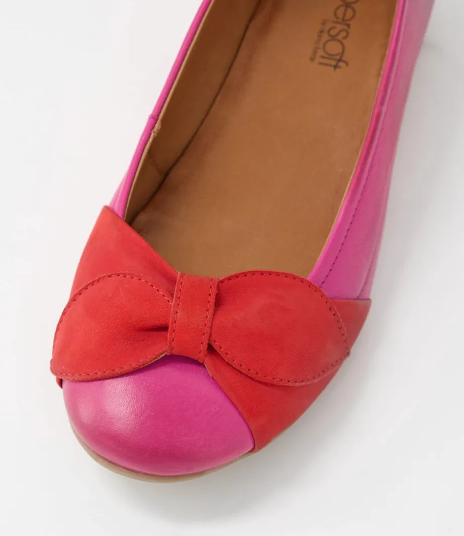 Elandy Fuchsia Red Leather Nubuck Ballet Flats