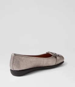 Elisse Gunmetal Foil Black Leather Ballet Flats