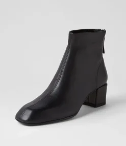 Elliza Black Leather Ankle Boots