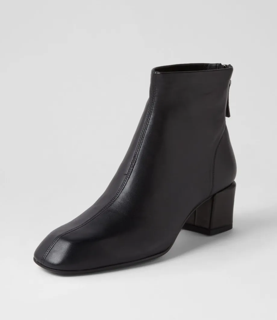 Elliza Black Leather Ankle Boots