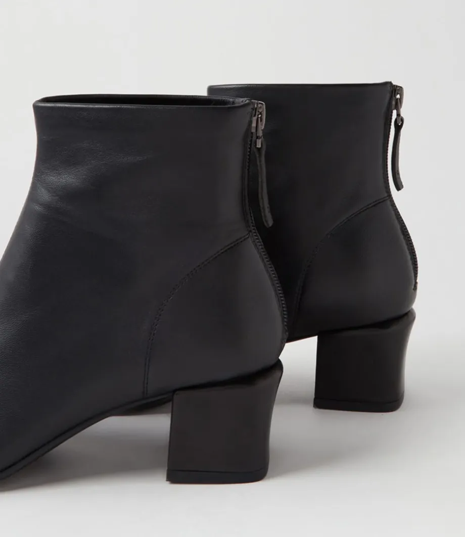 Elliza Black Leather Ankle Boots